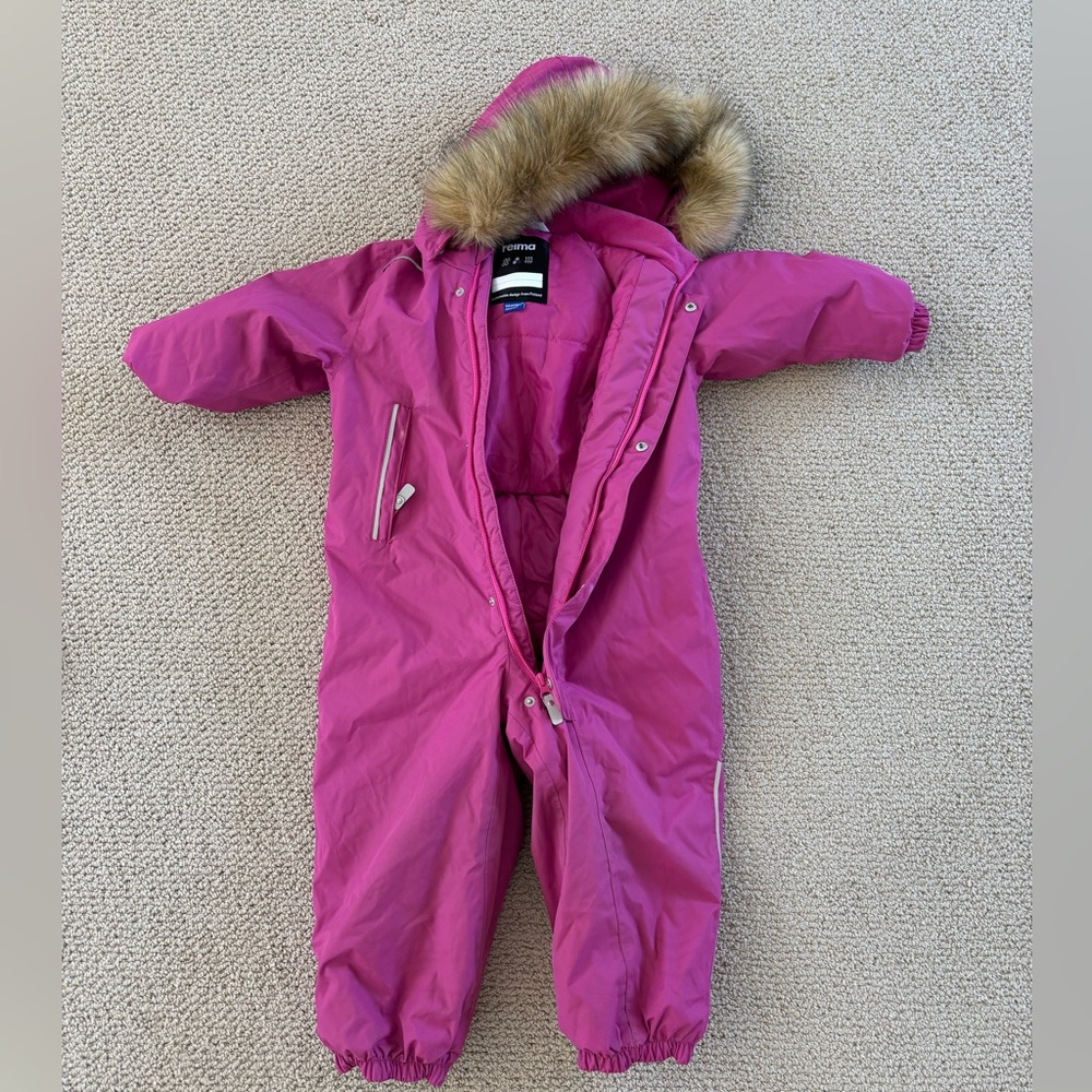 Kids Pink Snowsuit with Faux Fur Hood
